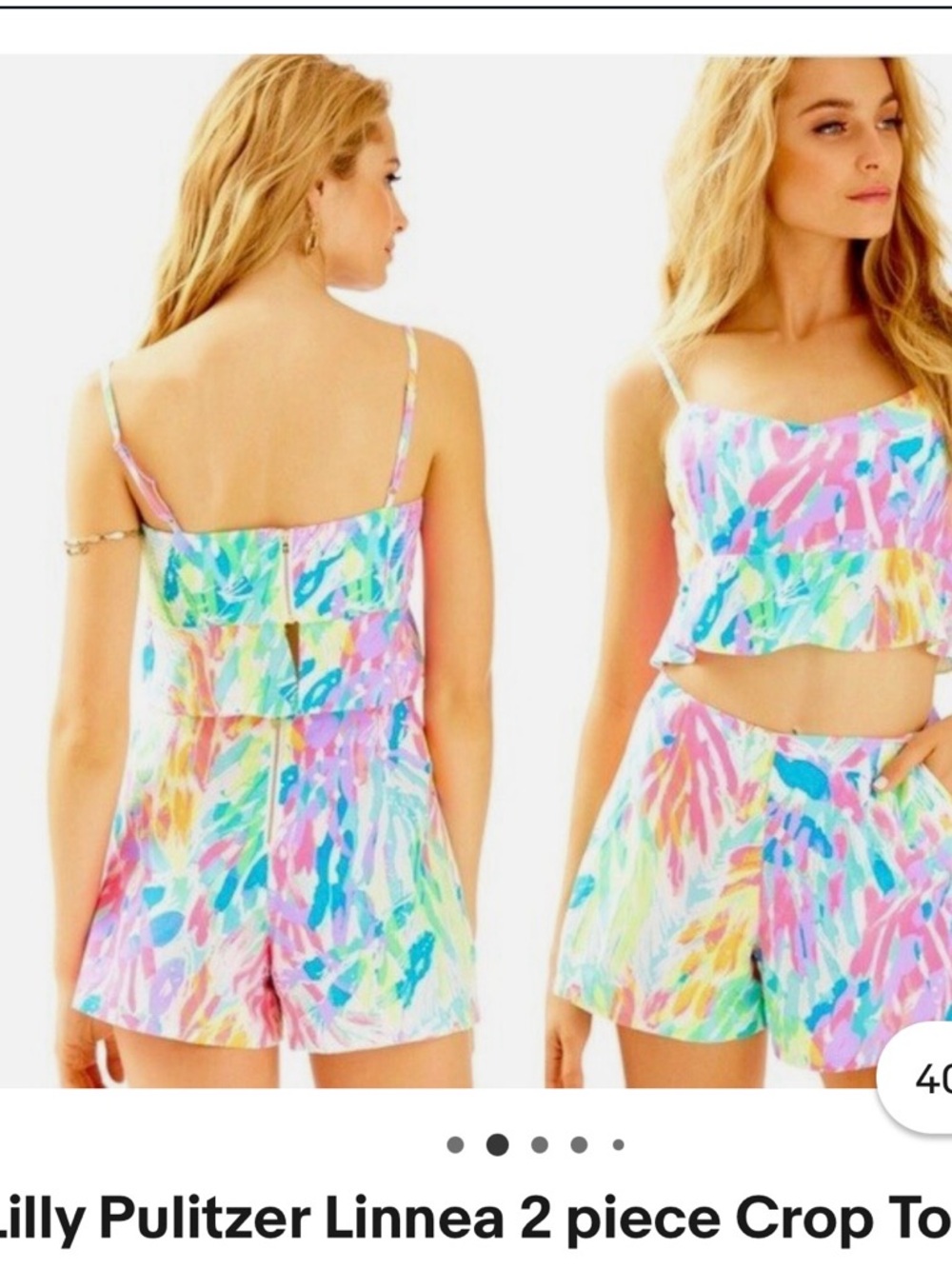 Lilly Pulitzer Multicolor Pastel Abstract Two-Piece Crop Top and Shorts
